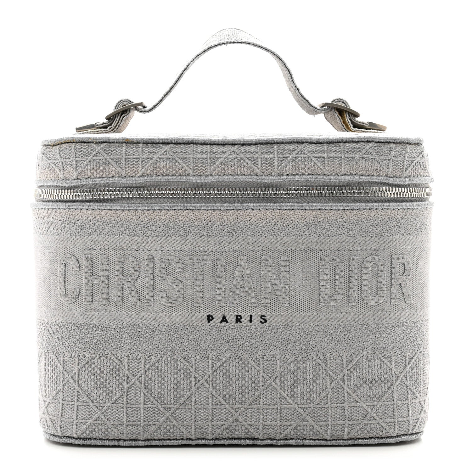 Christian Dior Canvas Embroidered Cannage Diortravel Vanity Case Grey 1 of 7