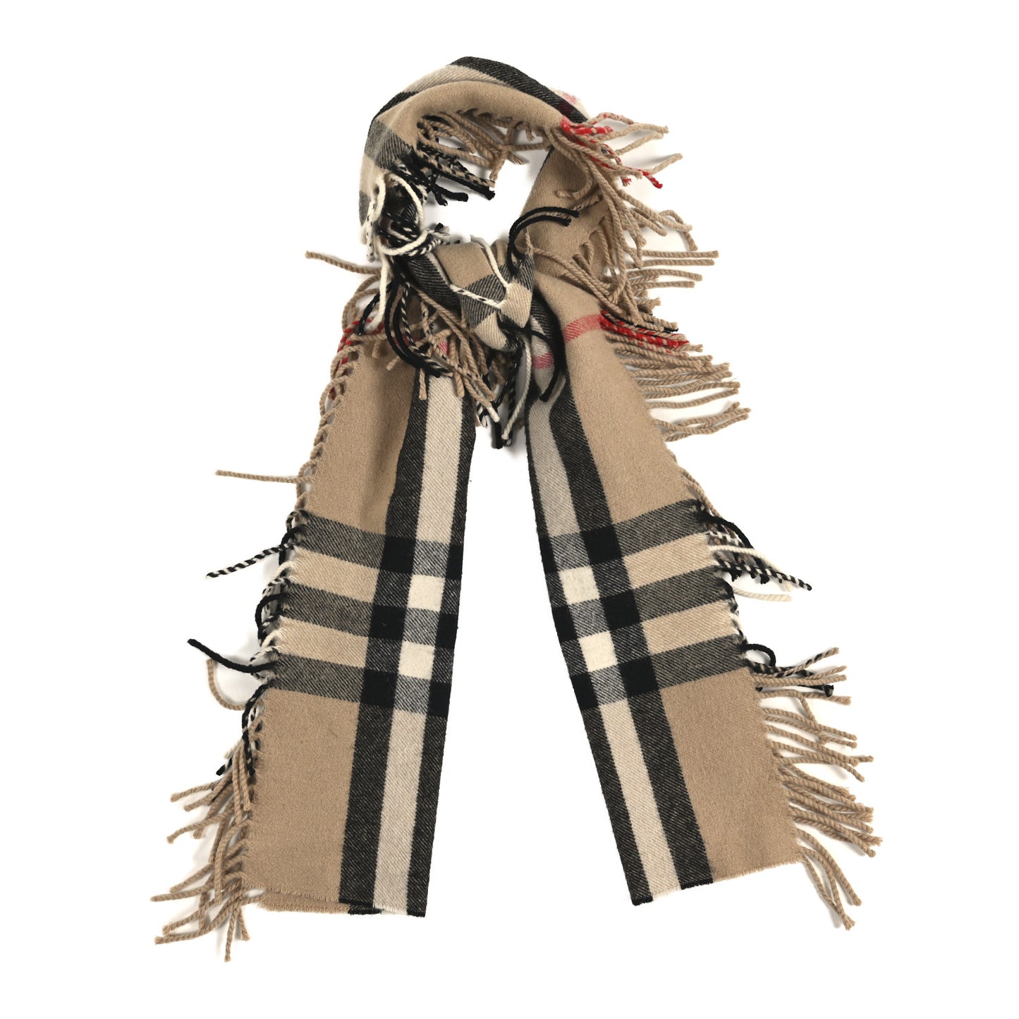 Cashmere Classic Check Fringe Scarf Camel