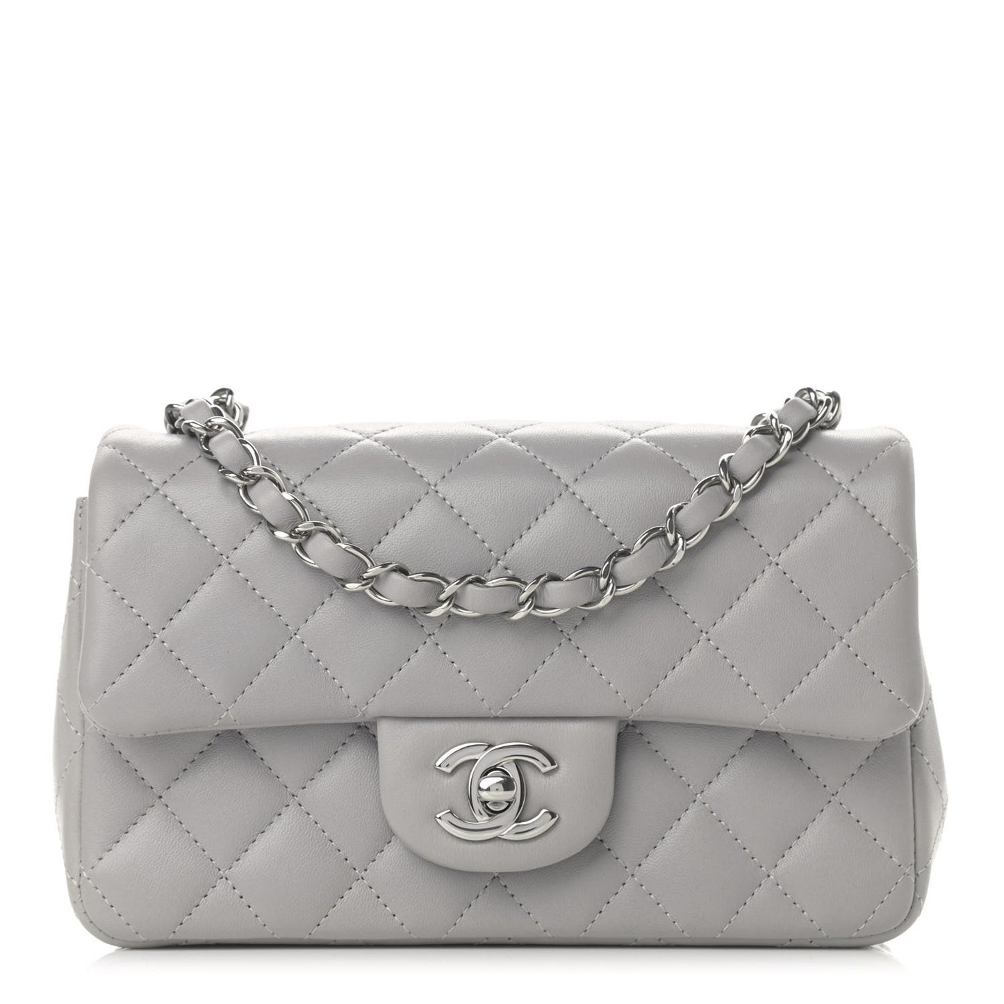 Lambskin Quilted Mini Rectangular Flap Grey
