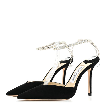 Jimmy Choo Suede Crystal Saeda 100 Pumps 35 Black 3 of 11