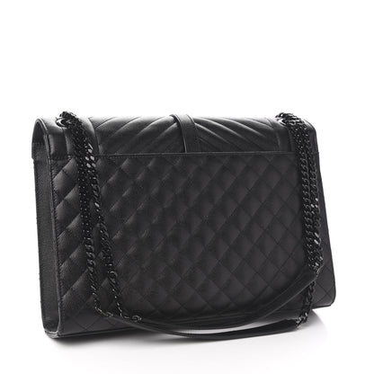Saint Laurent Grain De Poudre Textured Mixed Matelasse Large Triquilt Monogram Monochrome Satchel Black 2 of 9