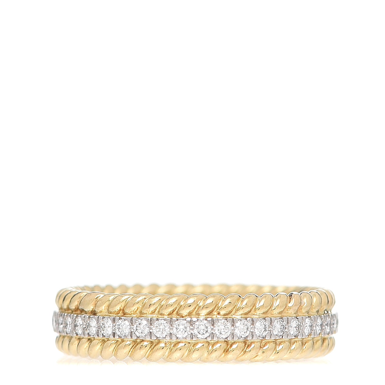 Tiffany 18K Yellow Gold Platinum Diamond Schlumberger Rope Two-Row Ring 51 5.75 1 of 4