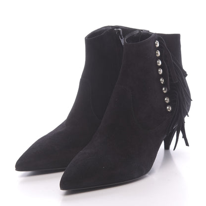 Saint Laurent Suede Fringe Cat Ankle Boots 38 Black 3 of 8
