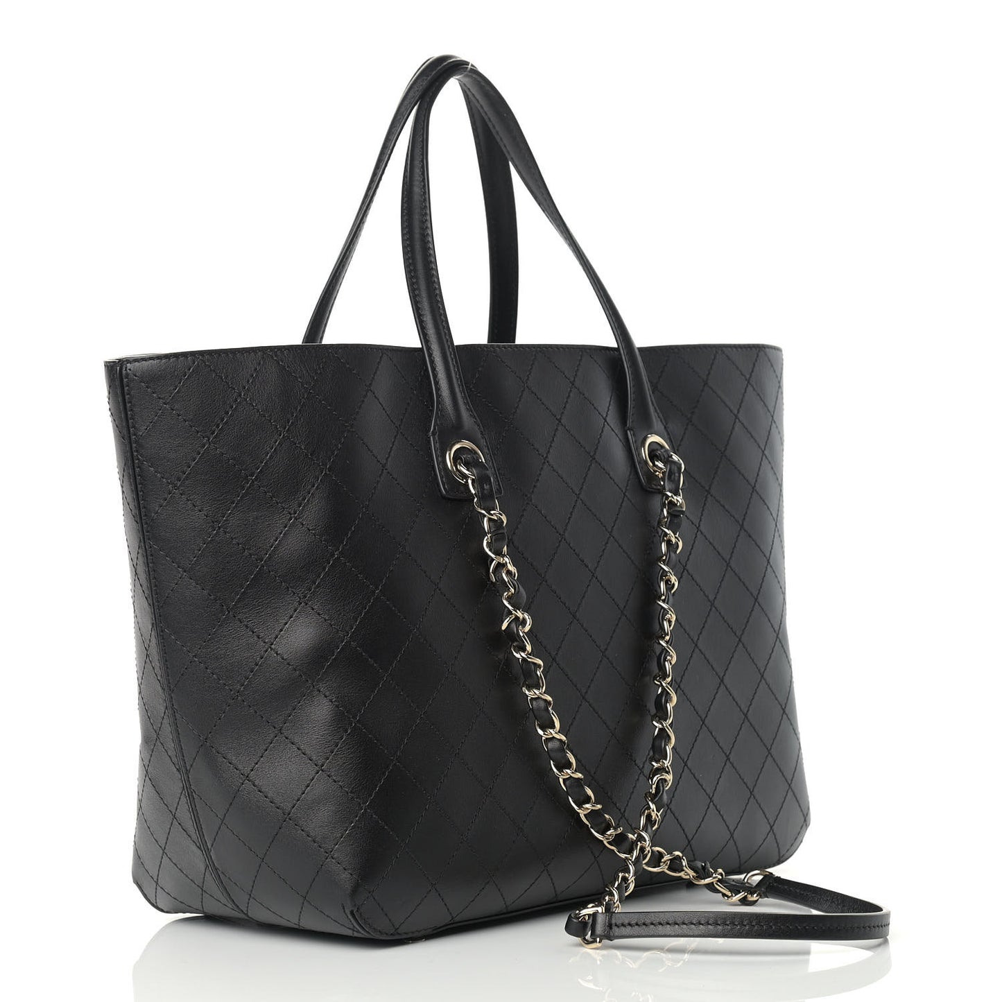 Calfskin Stitched Shopping Tote Black