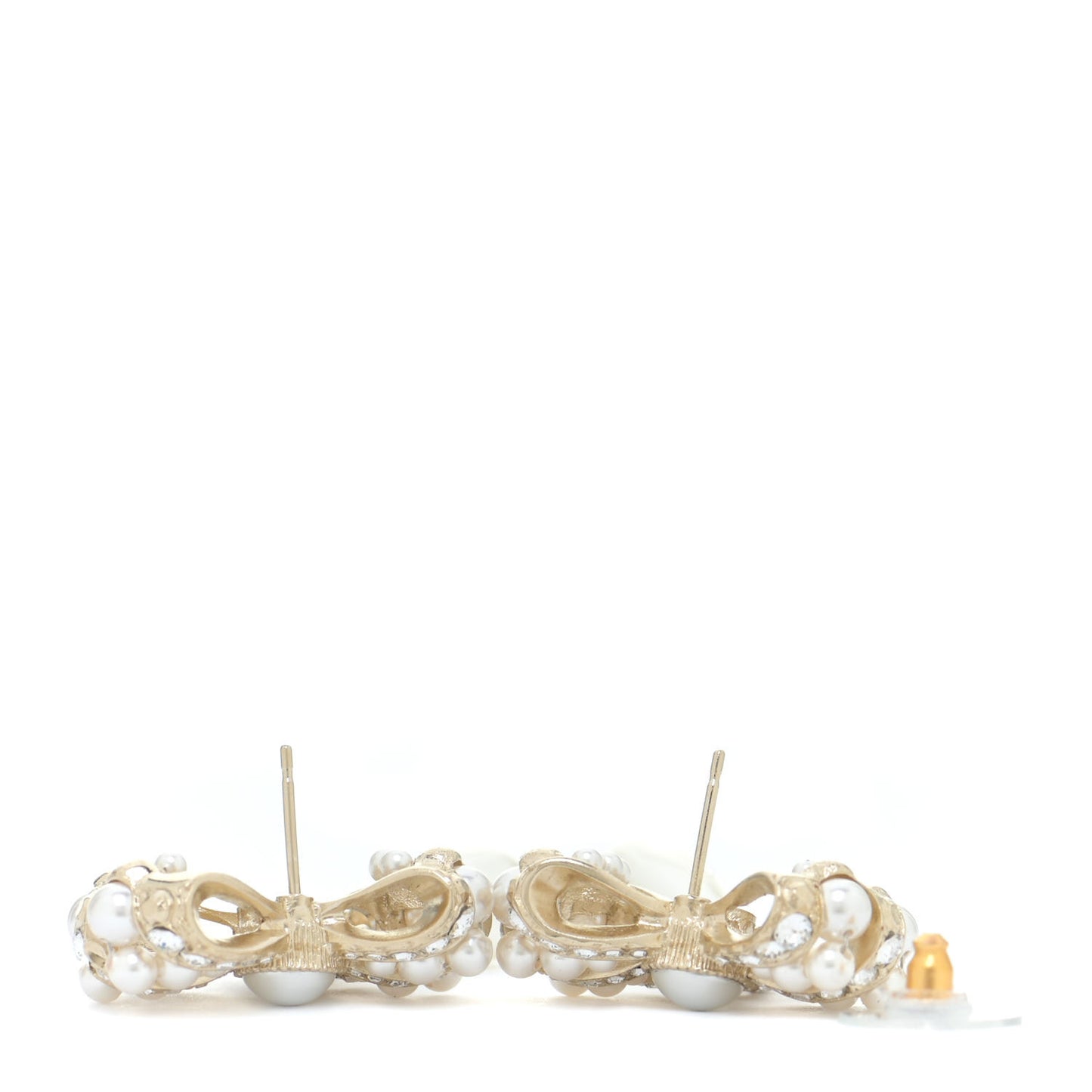 Crystal Pearl CC Bow Drop Earrings Gold Pearly White