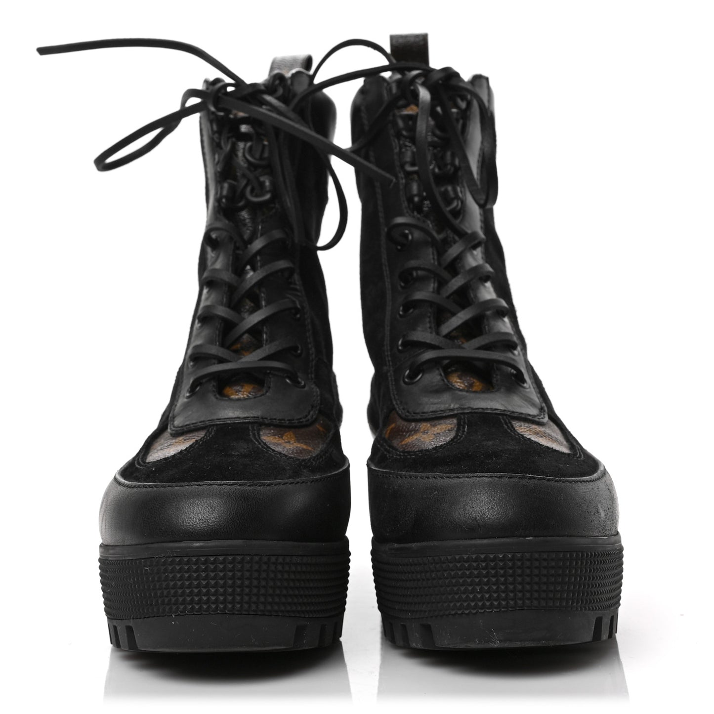 Suede Calfskin Monogram Laureate Platform Desert Boots 40 Black