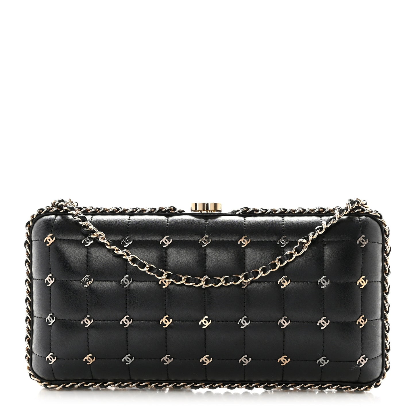 Lambskin Quilted CC Studded Chain Around Clutch Black