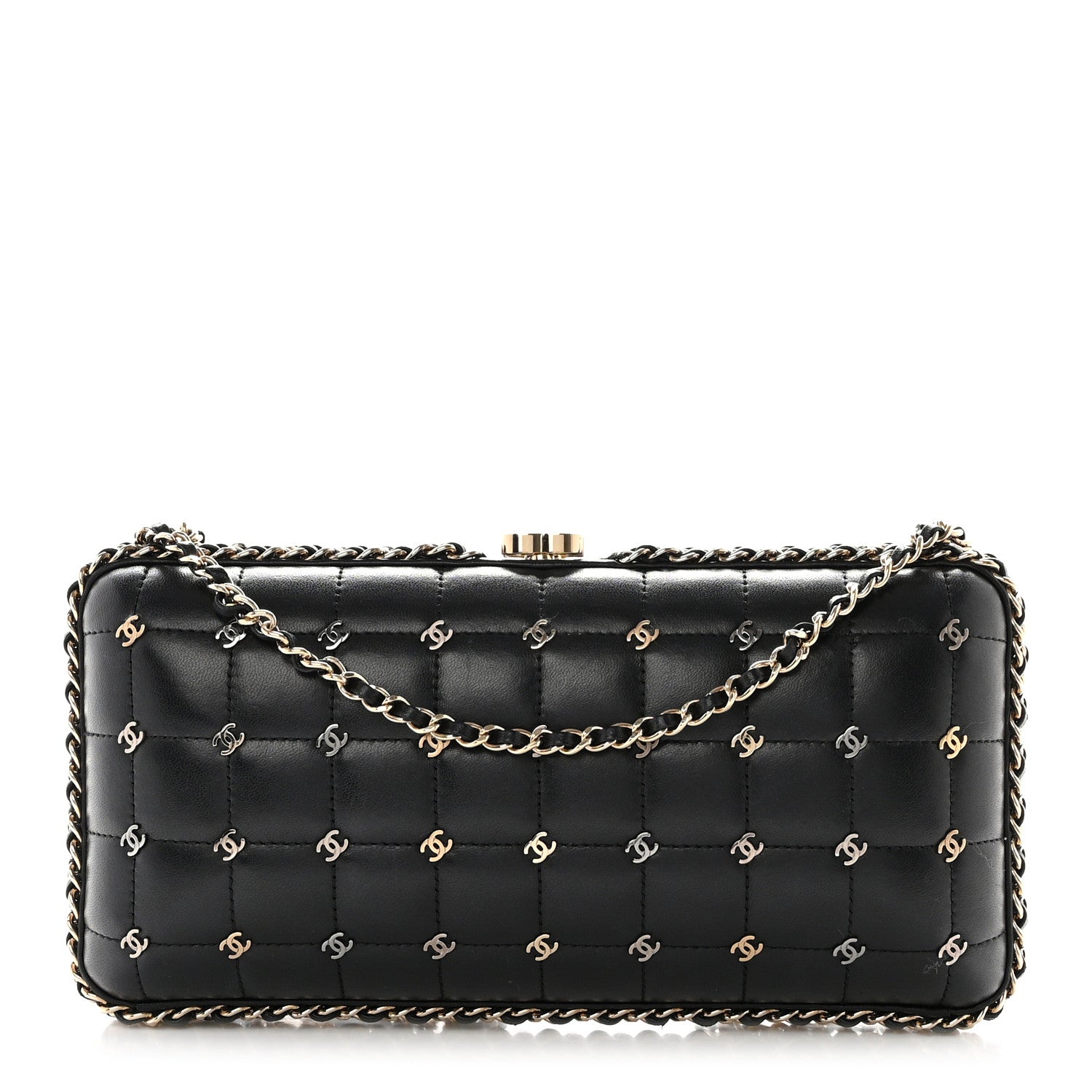 Chanel Lambskin Quilted CC Studded Chain Around Clutch Black 1 of 10