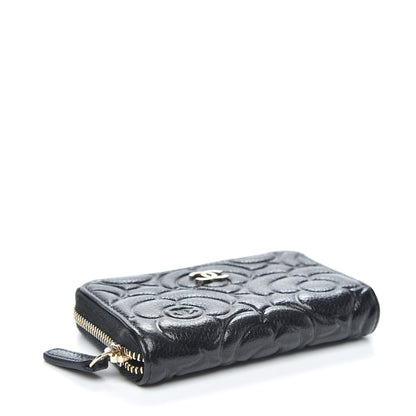Chanel Caviar Camellia Embossed Zip Coin Purse Black 4 of 10