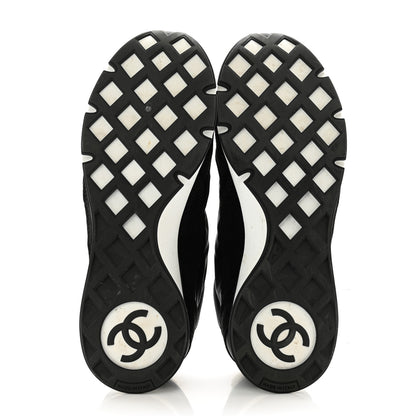 Chanel Nylon Suede Kidskin Calfskin Logo Sneakers 37 Black White 5 of 11