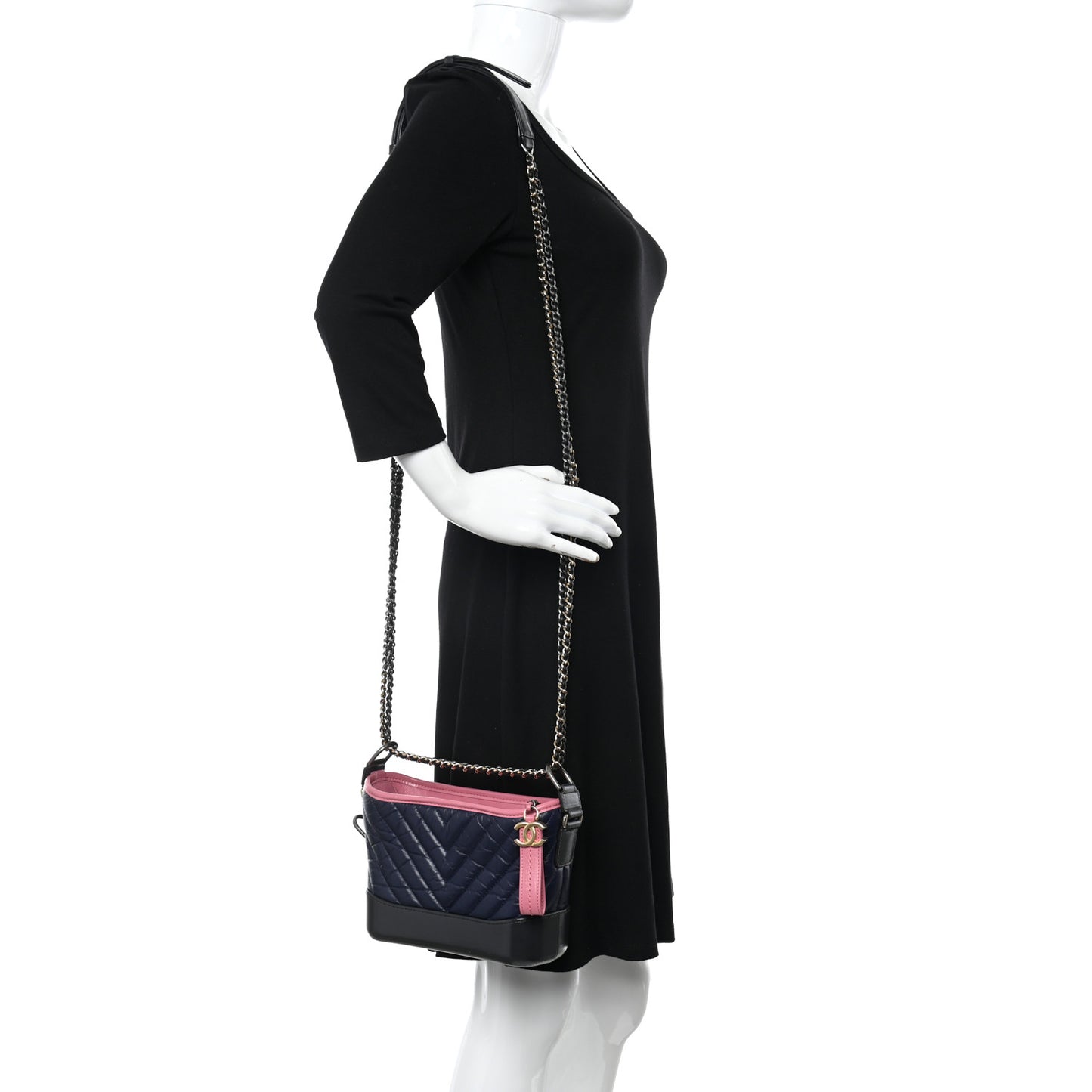 Aged Calfskin Chevron Quilted Small Gabrielle Hobo Dark Pink Navy