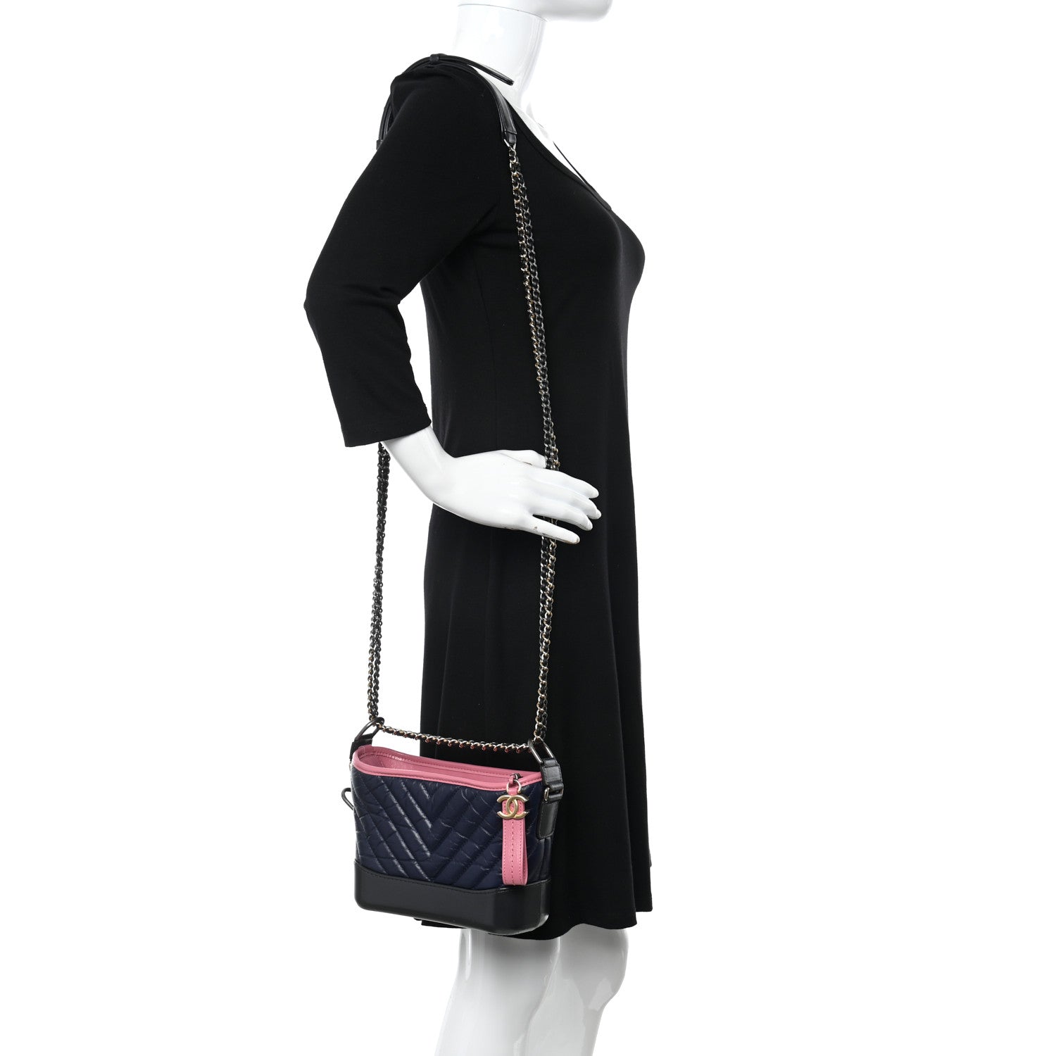 Chanel Aged Calfskin Chevron Quilted Small Gabrielle Hobo Dark Pink Navy 2 of 13