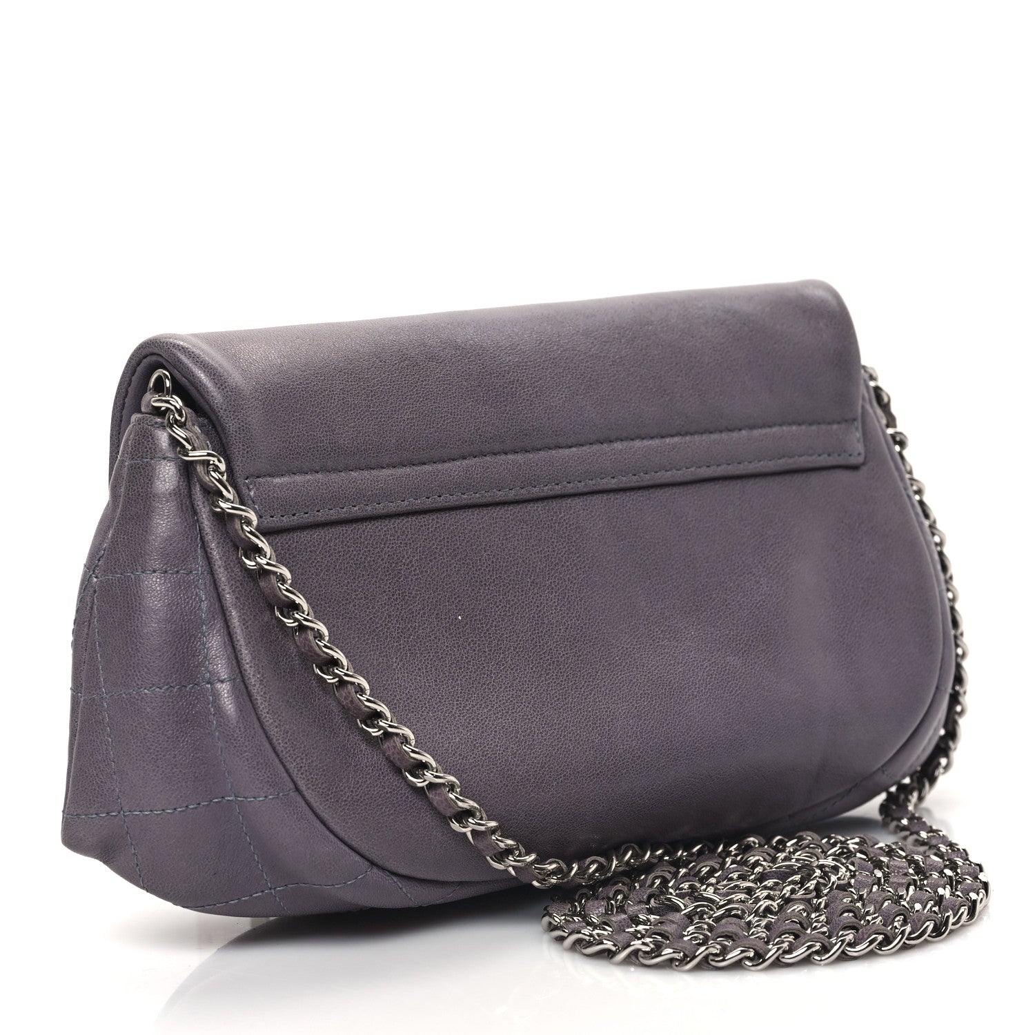 Chanel Lambskin Half Moon Wallet on Chain WOC Light Grey 3 of 11