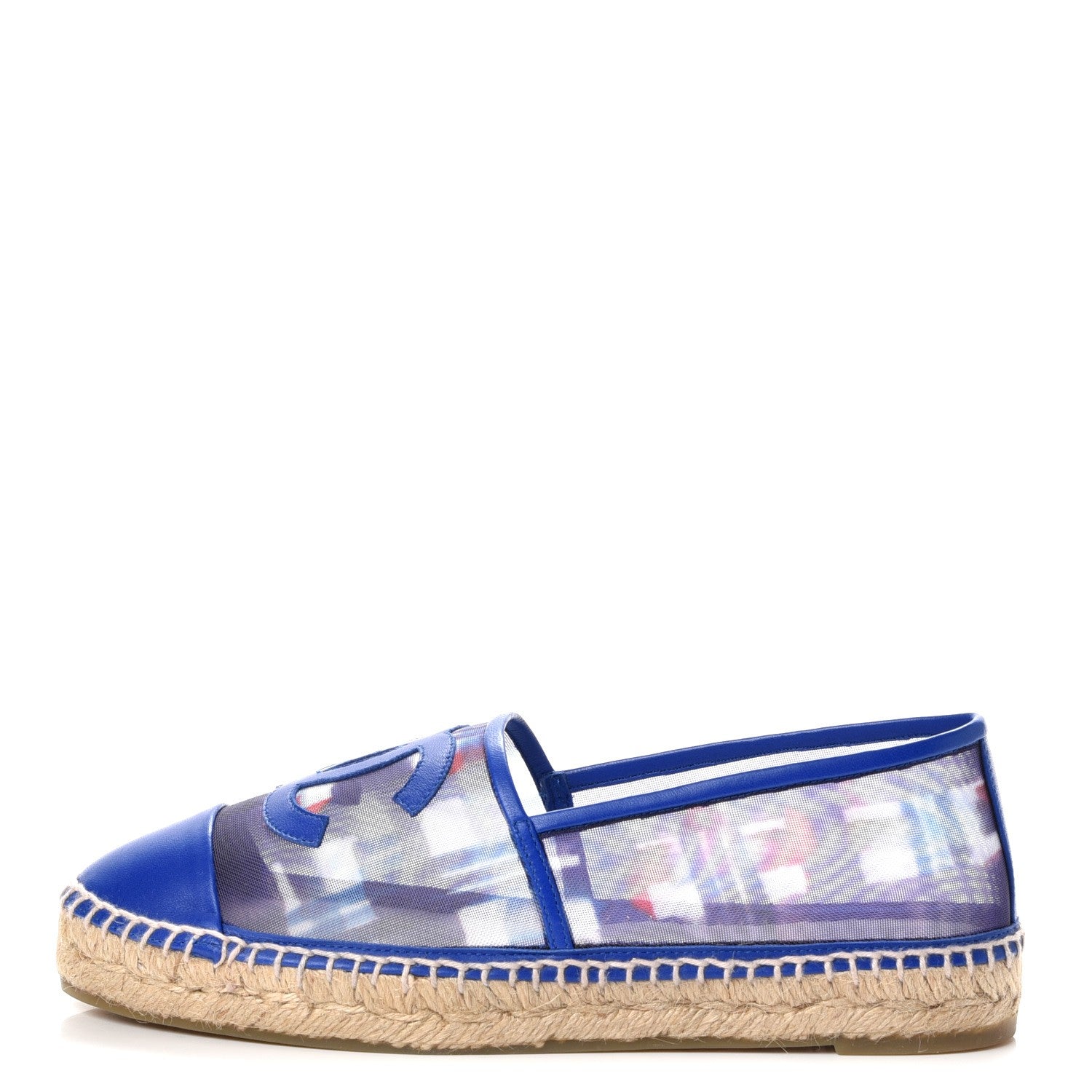 Chanel Mesh Lambskin Plaid Print CC Espadrilles 38 Blue White Red 1 of 9