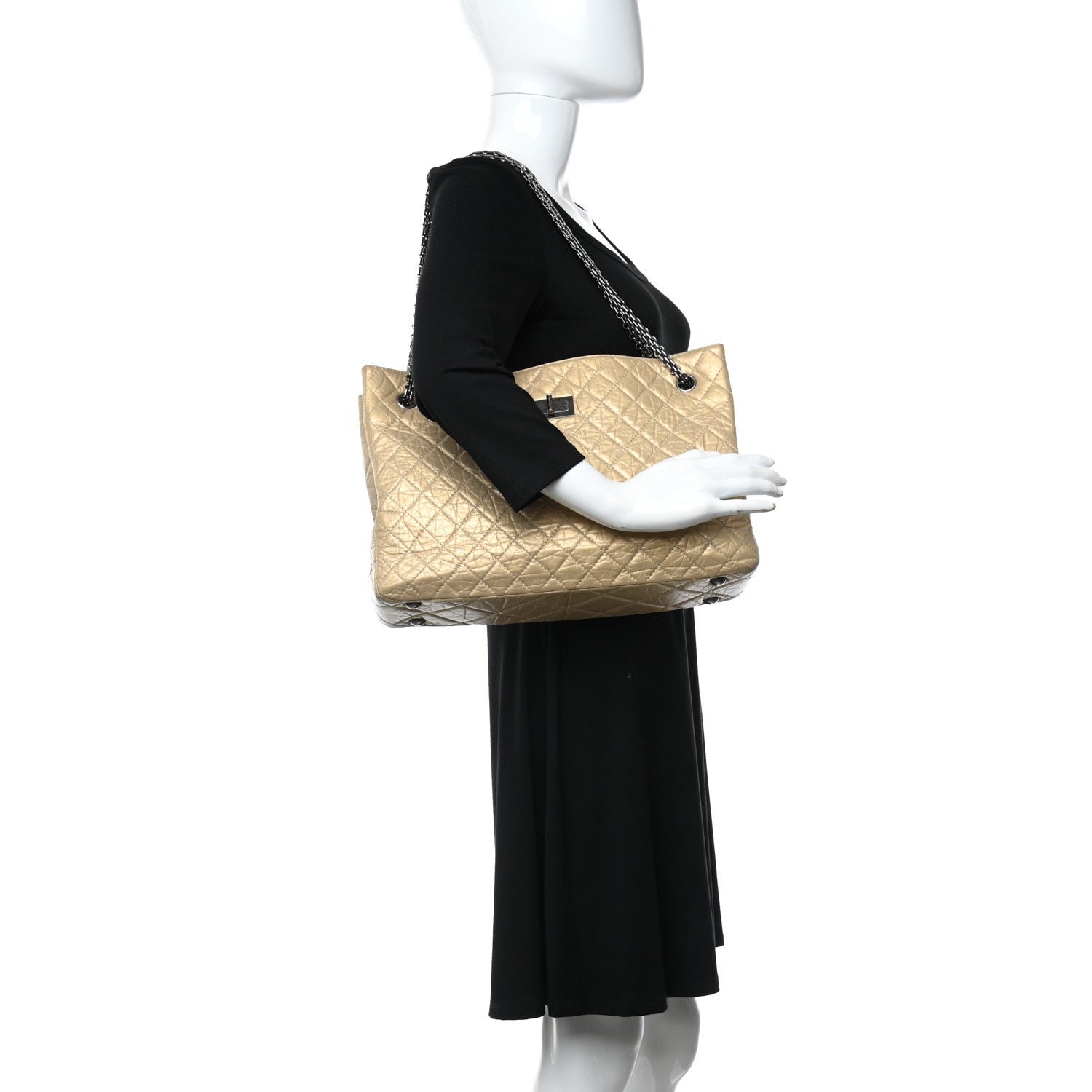 Chanel Metallic Aged Calfskin Quilted Reissue 2.55 Tote Light Gold 2 of 16