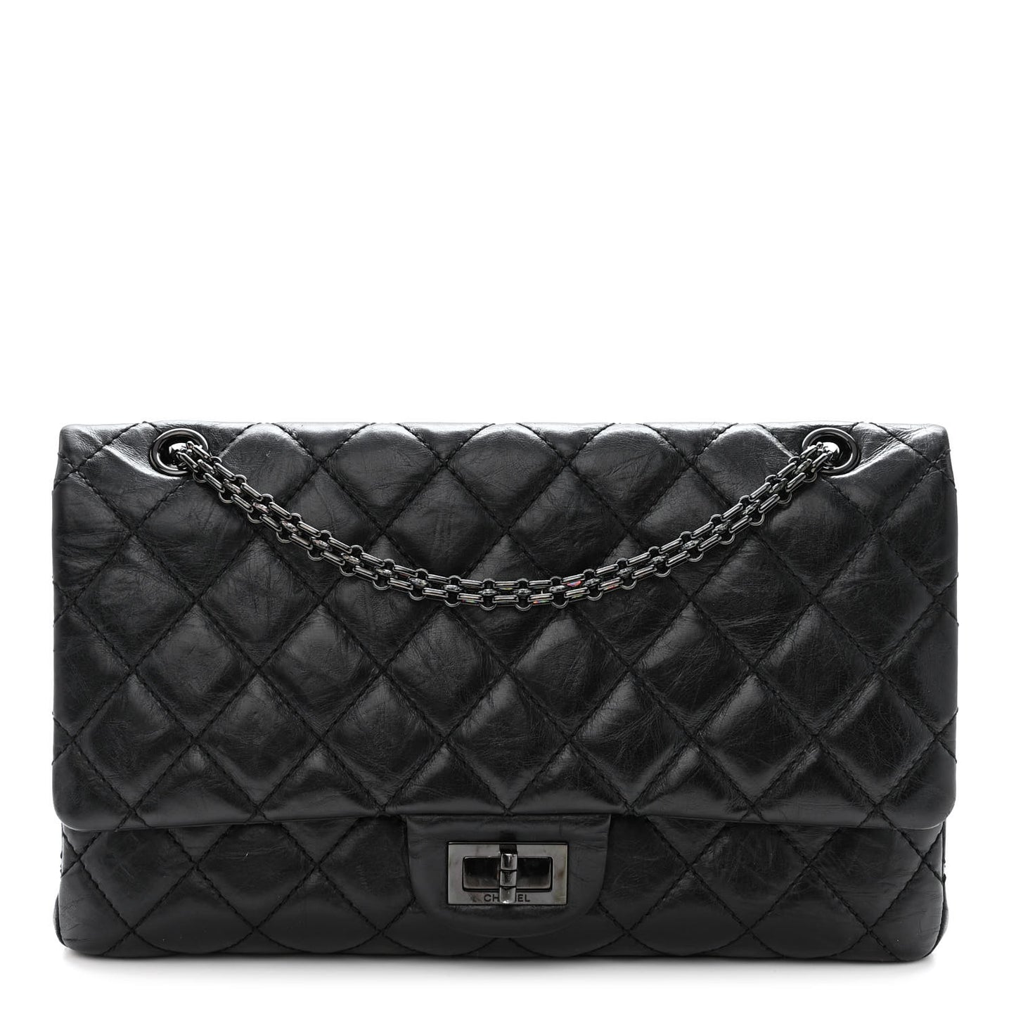 Aged Calfskin Quilted 2.55 Reissue 227 Flap So Black
