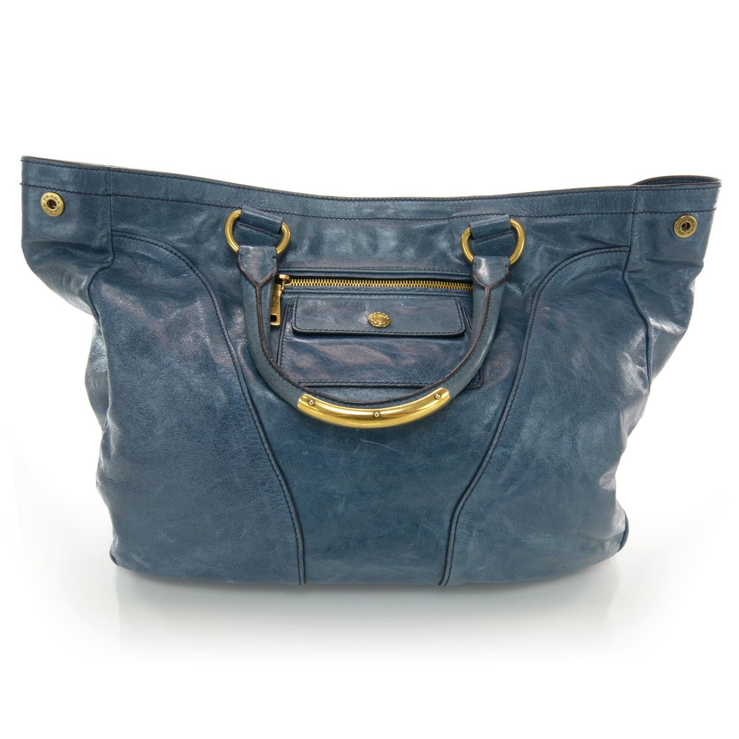 Prada Vitello Shine Tote Denim 3 of 10