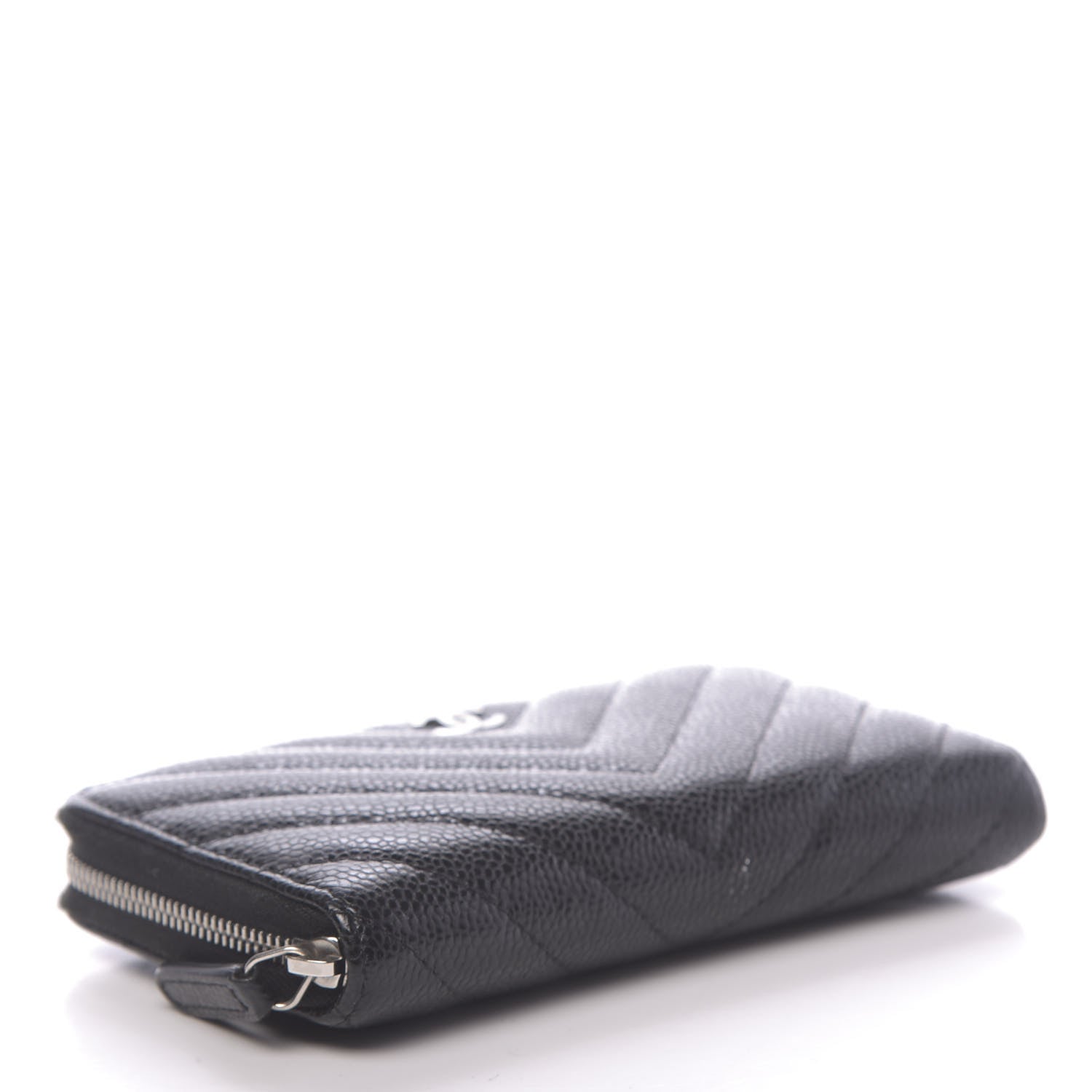 Chanel Caviar Chevron Quilted Small Zip Around Wallet Black 4 of 8