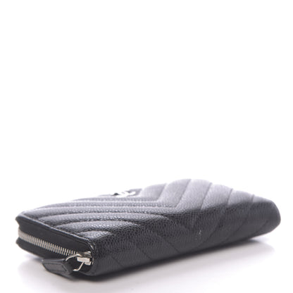 Chanel Caviar Chevron Quilted Small Zip Around Wallet Black 4 of 8