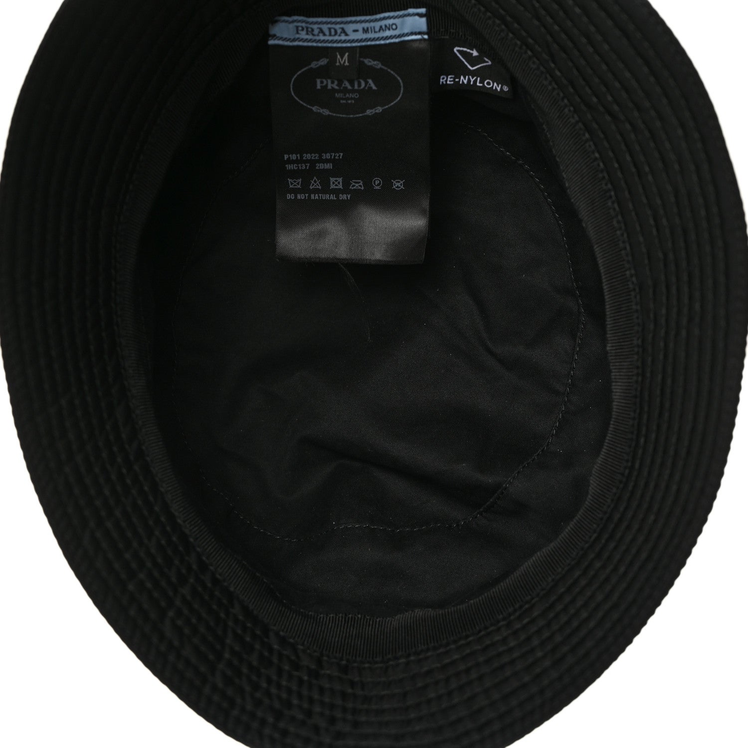 Prada Re-Nylon Metal Triangle Logo Womens Bucket Hat M Black 7 of 8
