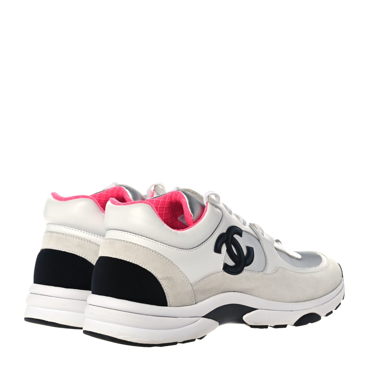 Calfskin Fabric Sneakers 41 White Silver Fluo Pink