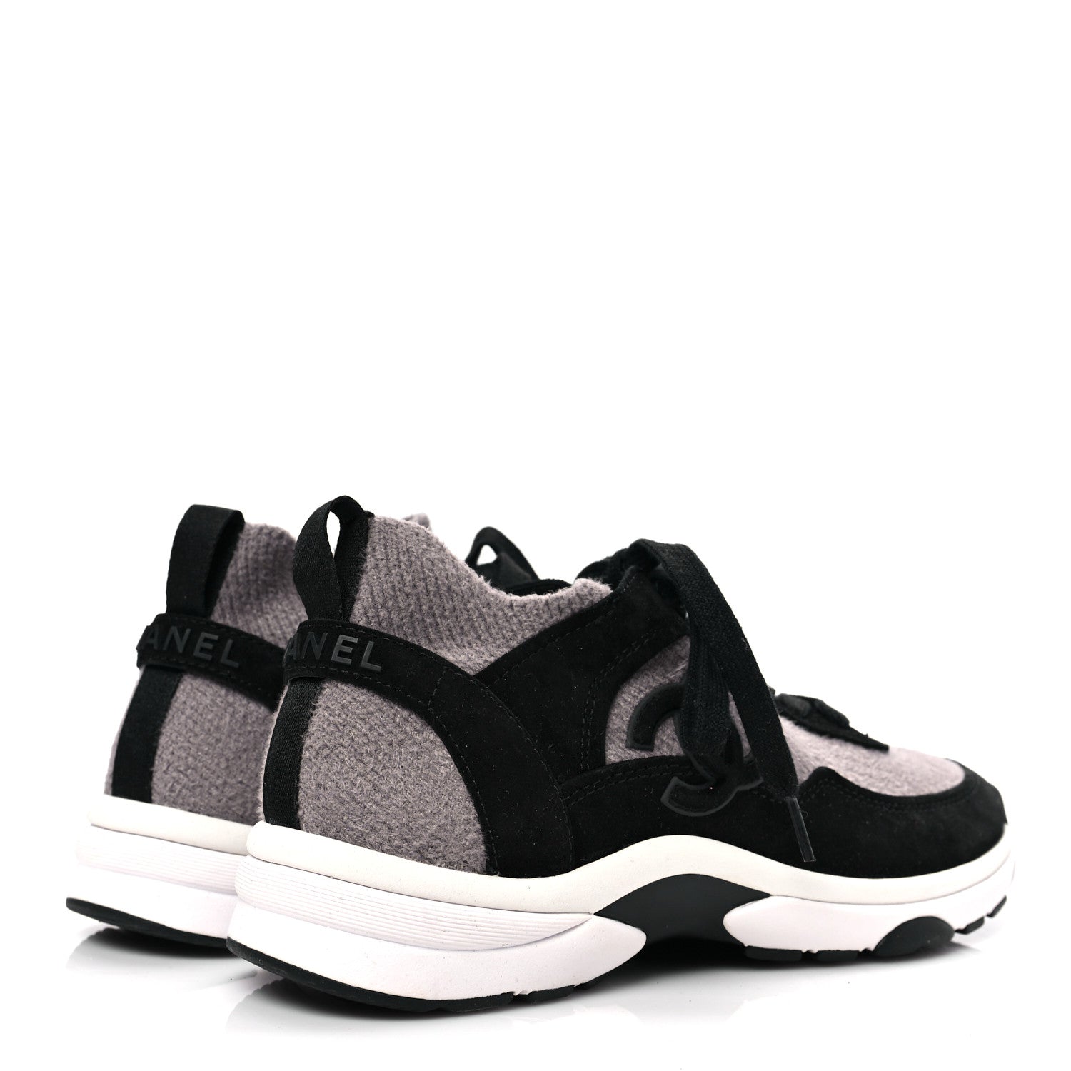 Chanel Fabric Suede Calfskin CC Sneakers 36.5 Grey Black 4 of 8
