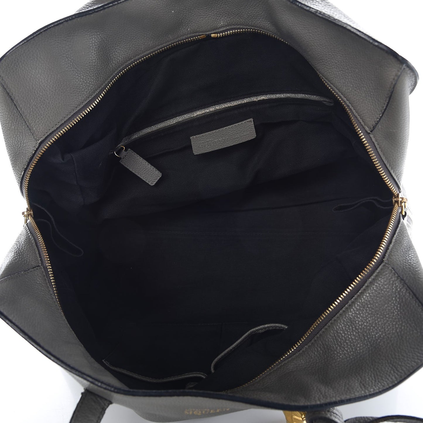 Pebbled Calfskin Large Skull Padlock Zip Around Tote Dark Grey