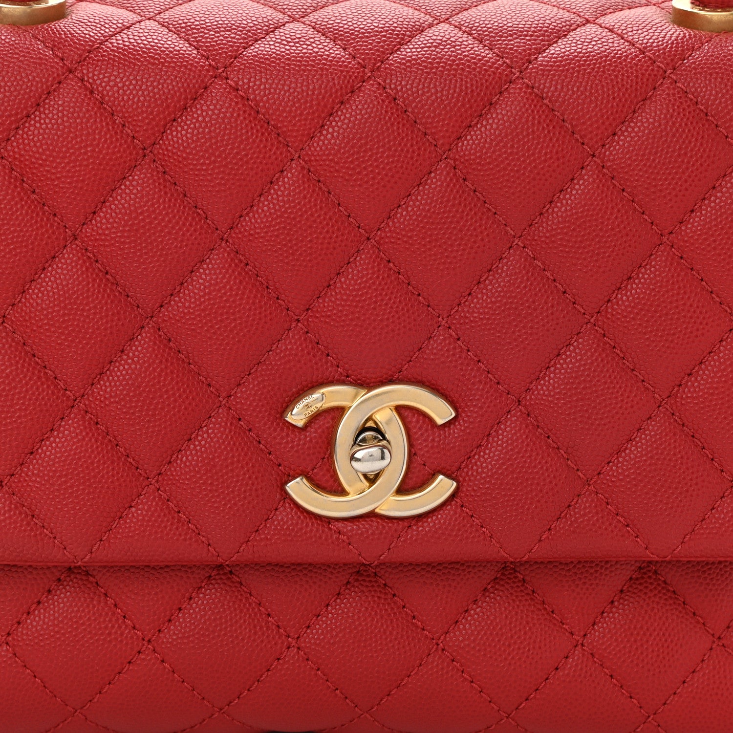 Chanel Caviar Quilted Small Coco Handle Flap Red 8 of 12