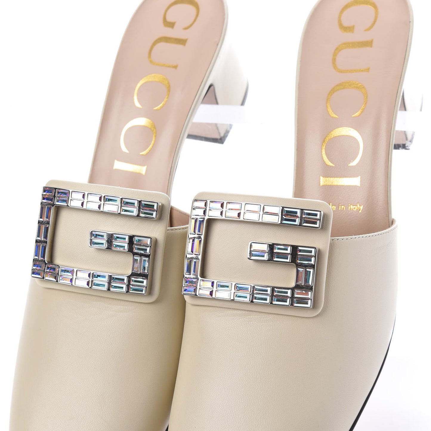 Malaga Kid Crystal Square G Madelyn Mules 42 Vintage White