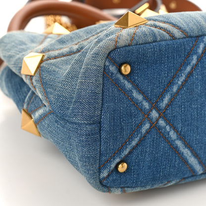 Valentino Garavani Denim Small Roman Stud The Handle Bag Light Denim Selleria 8 of 9
