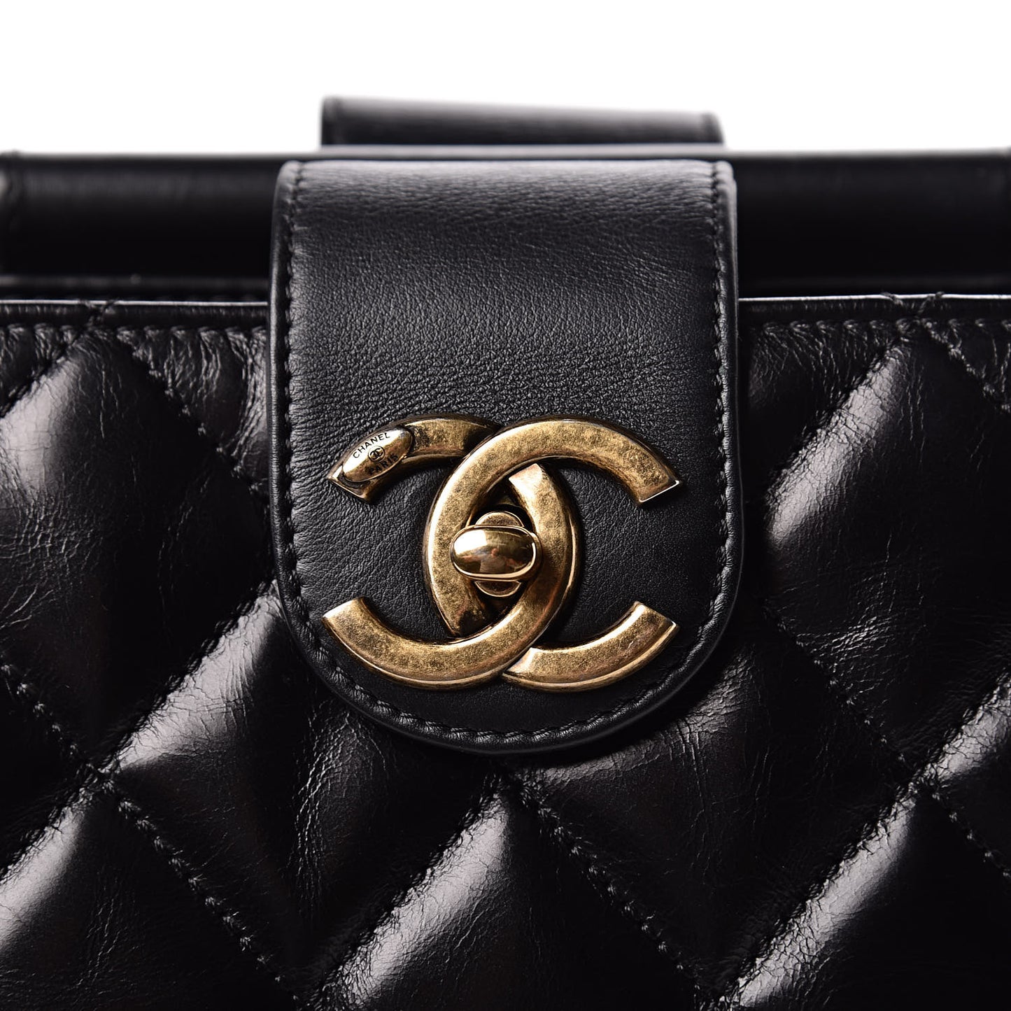 Calfskin Quilted Large Gold Bar Top Handle Tote Black