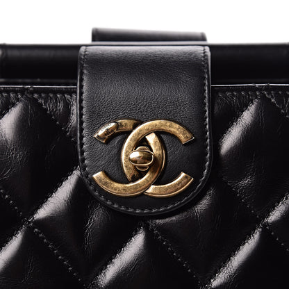 Chanel Calfskin Quilted Large Gold Bar Top Handle Tote Black 10 of 13