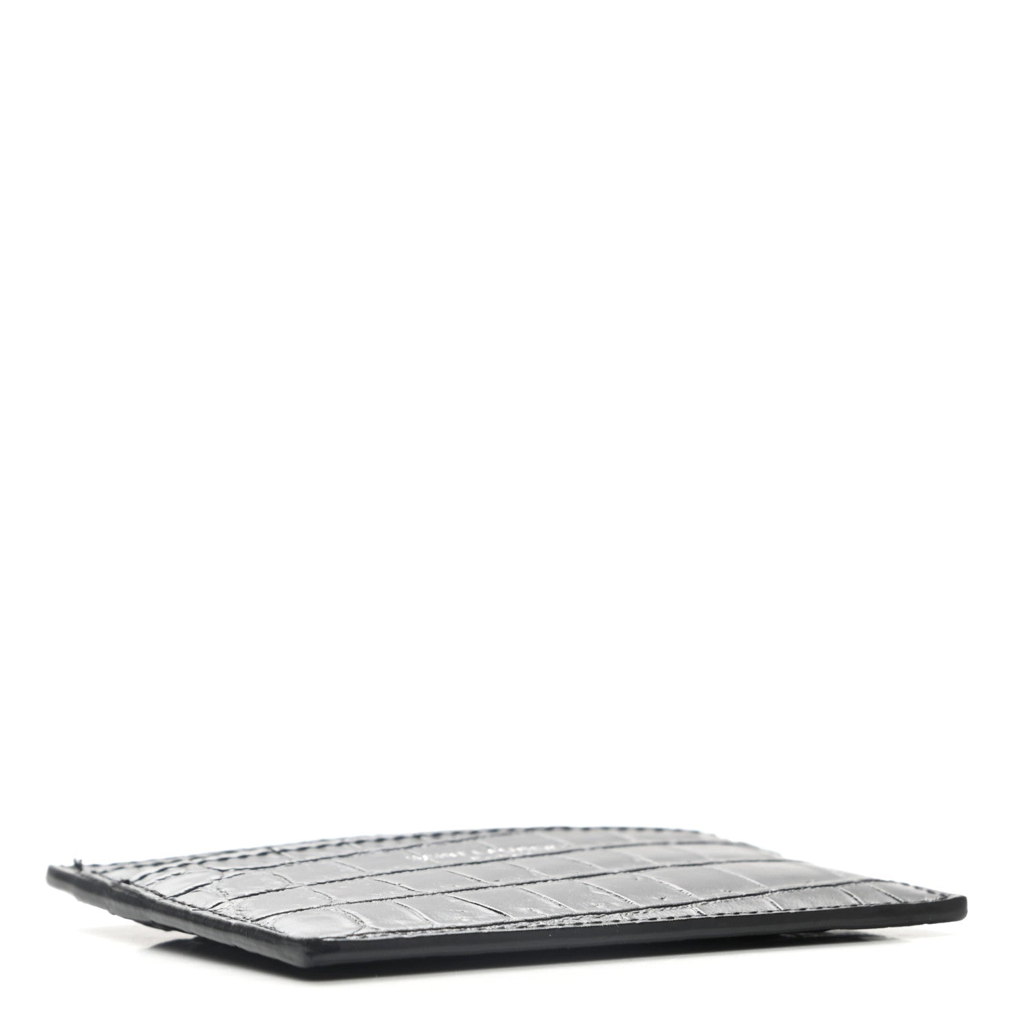 Saint Laurent Calfskin Crocodile Embossed Card Case Black 4 of 9