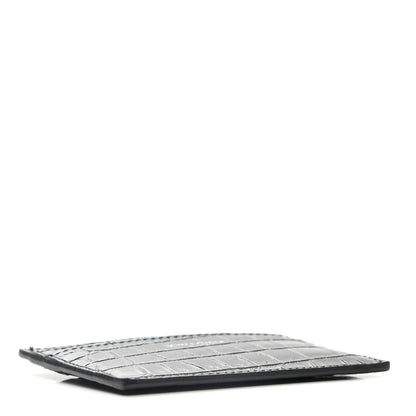 Saint Laurent Calfskin Crocodile Embossed Card Case Black 4 of 9