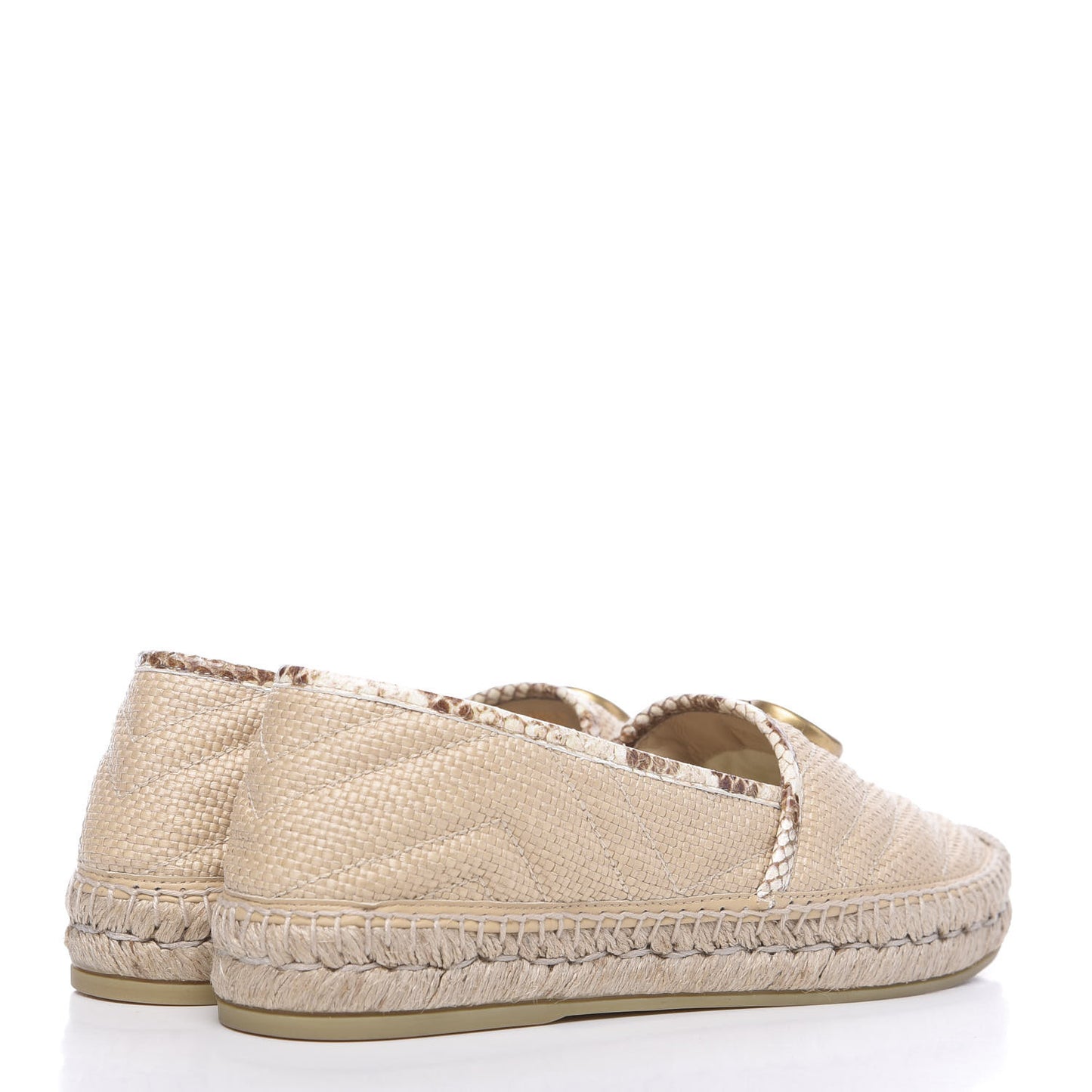 Straw Elaphe Matelasse GG Marmont Espadrilles 38 Natural Cream Brown