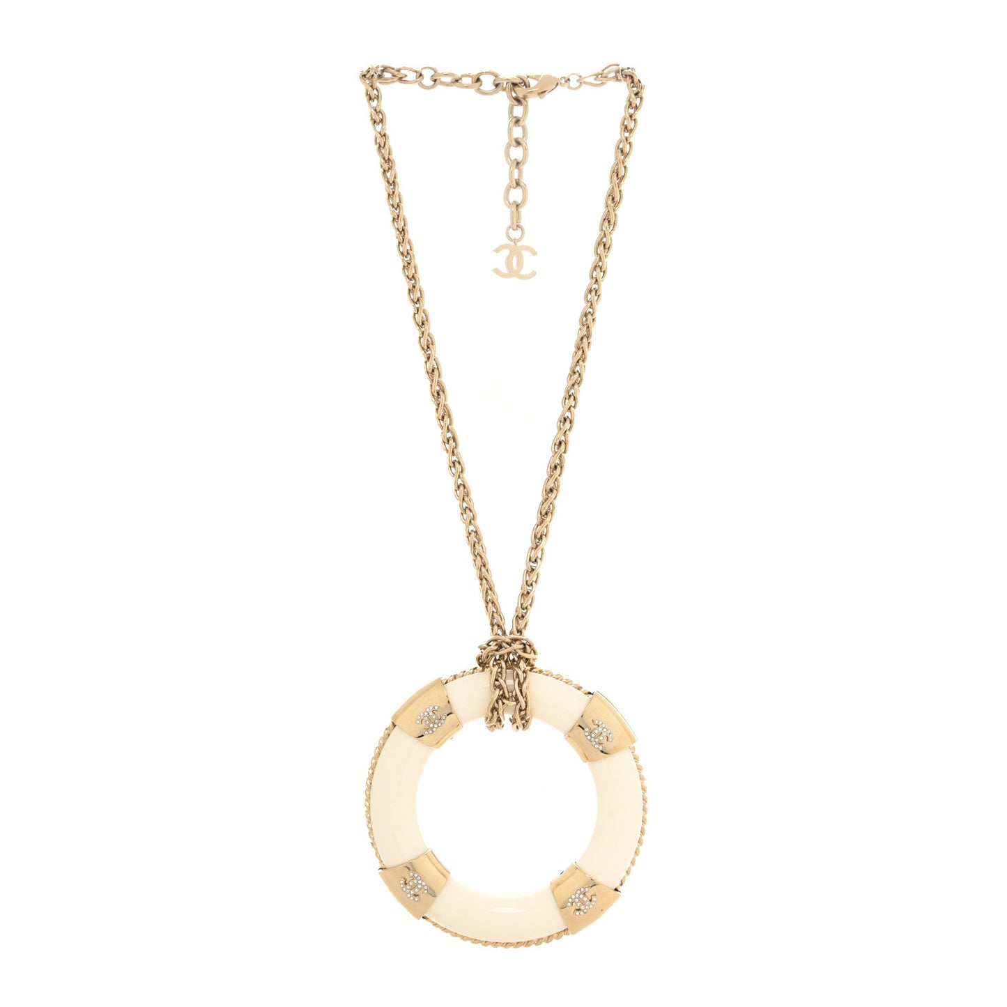 Resin Crystal CC Lifesaver Pendant Necklace Golden White