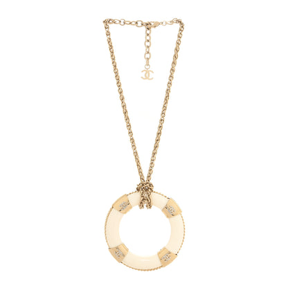 Chanel Resin Crystal CC Lifesaver Pendant Necklace Golden White 2 of 3
