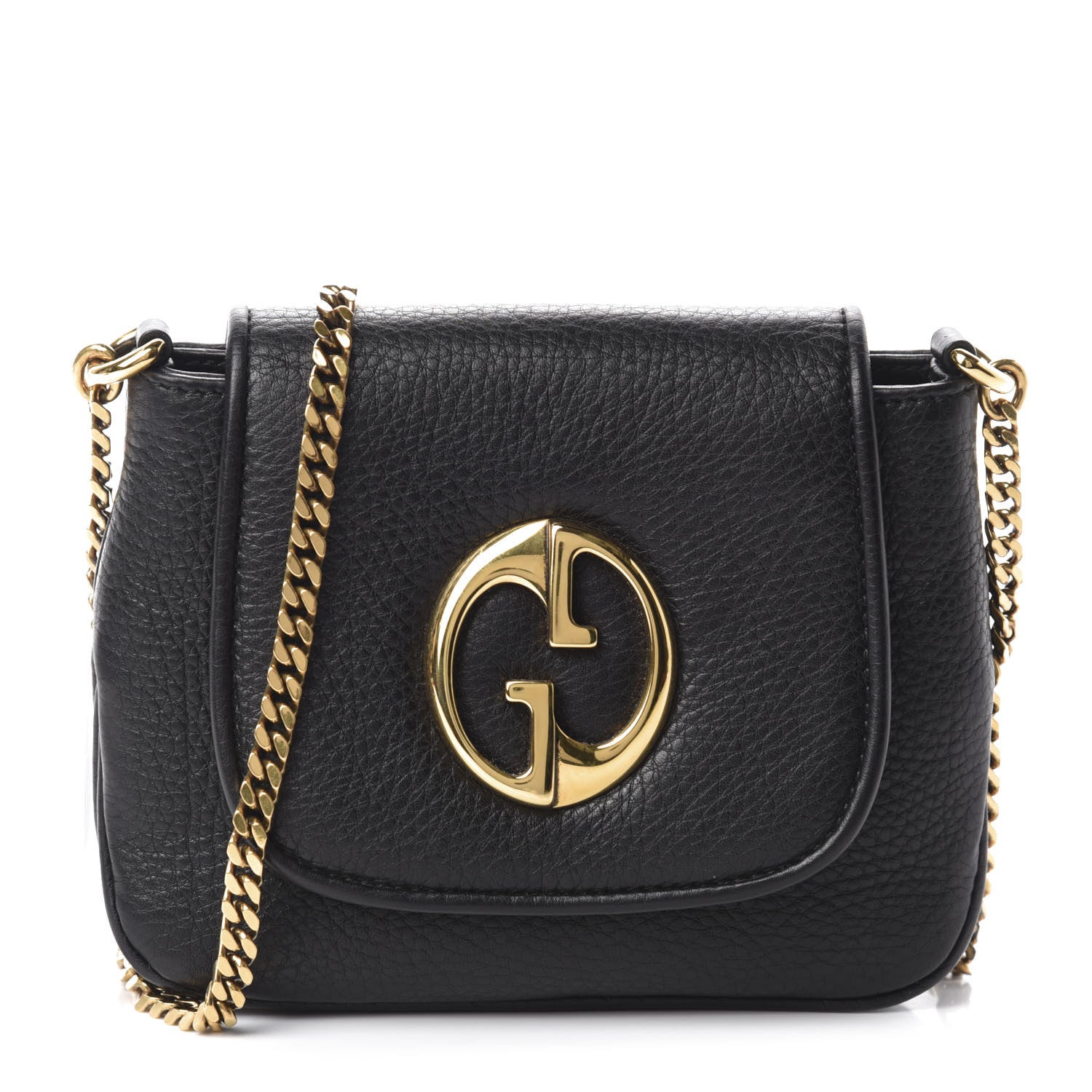 Gucci Pebbled Calfskin Small 1973 Chain Shoulder Bag Black 1 of 11