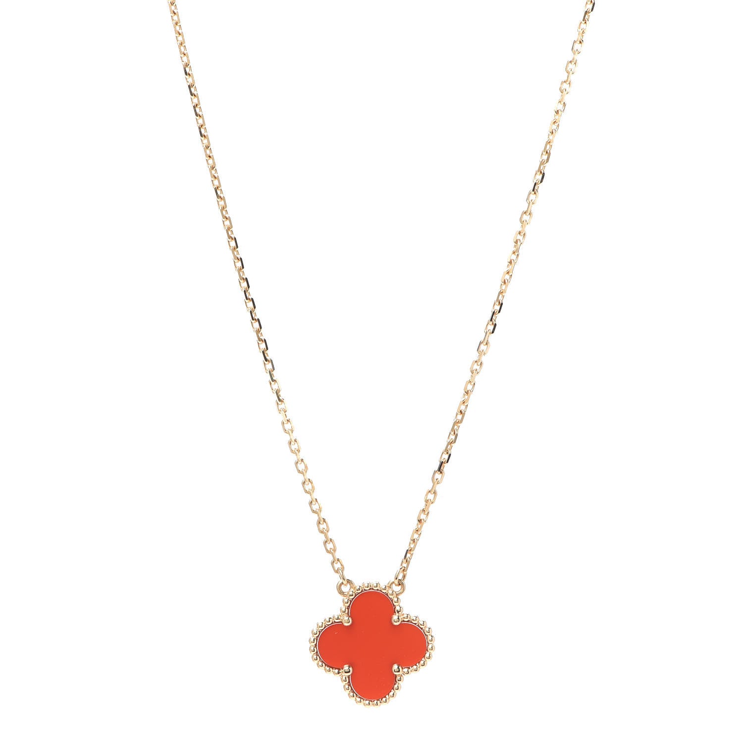 Van Cleef & Arpels 18K Yellow Gold Carnelian Vintage Alhambra Pendant Necklace 1 of 8