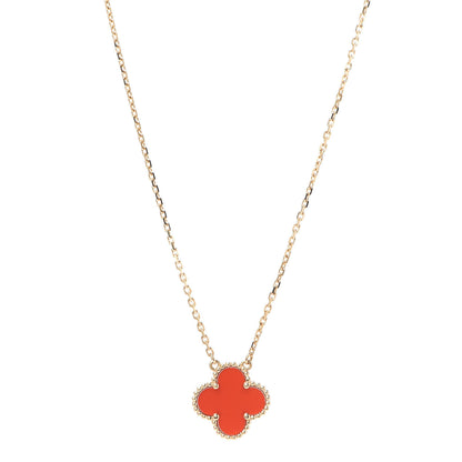 Van Cleef & Arpels 18K Yellow Gold Carnelian Vintage Alhambra Pendant Necklace 1 of 8