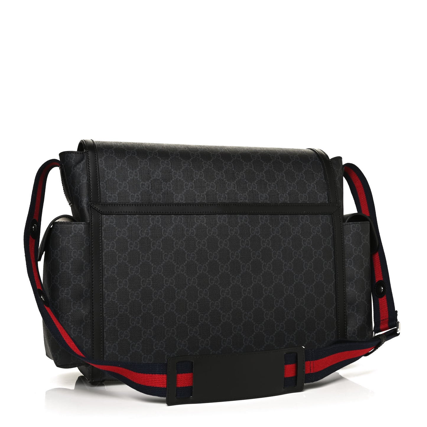 GG Supreme Monogram Web Messenger Diaper Bag Black Grey