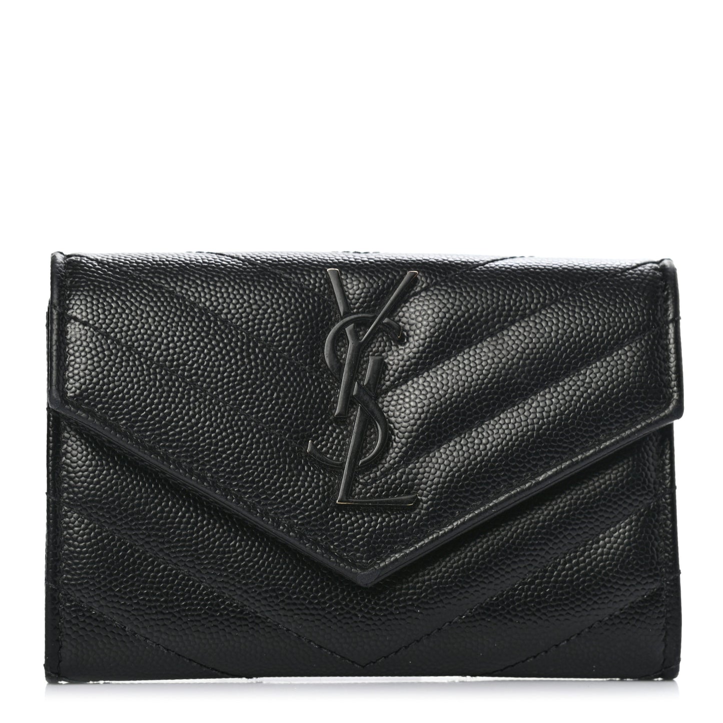 Grain De Poudre Matelasse Chevron Small Monogram Envelope Wallet Black