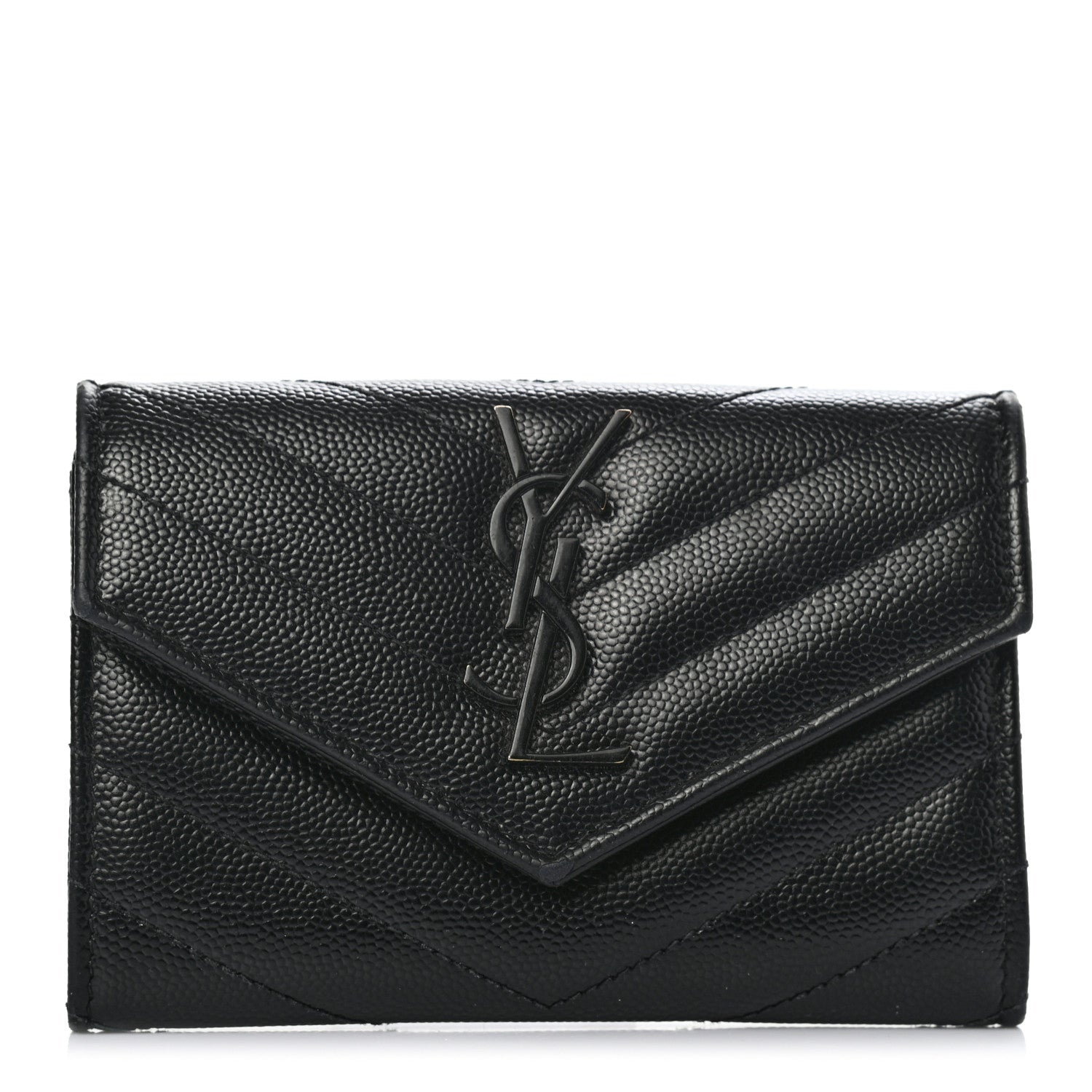 Saint Laurent Grain De Poudre Matelasse Chevron Small Monogram Envelope Wallet Black 1 of 7