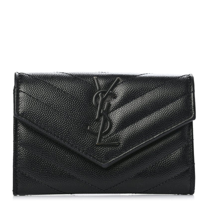 Saint Laurent Grain De Poudre Matelasse Chevron Small Monogram Envelope Wallet Black 1 of 7