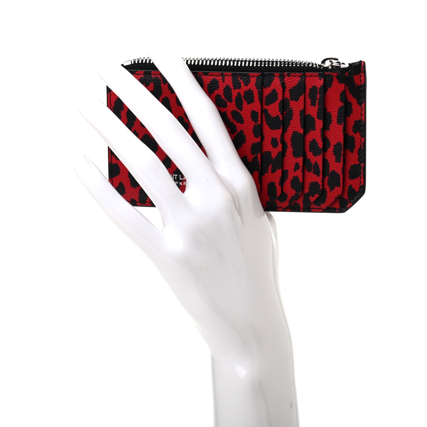 Grain de Poudre Leopard Print 5 Fragments Zip Pouch Card Holder Red