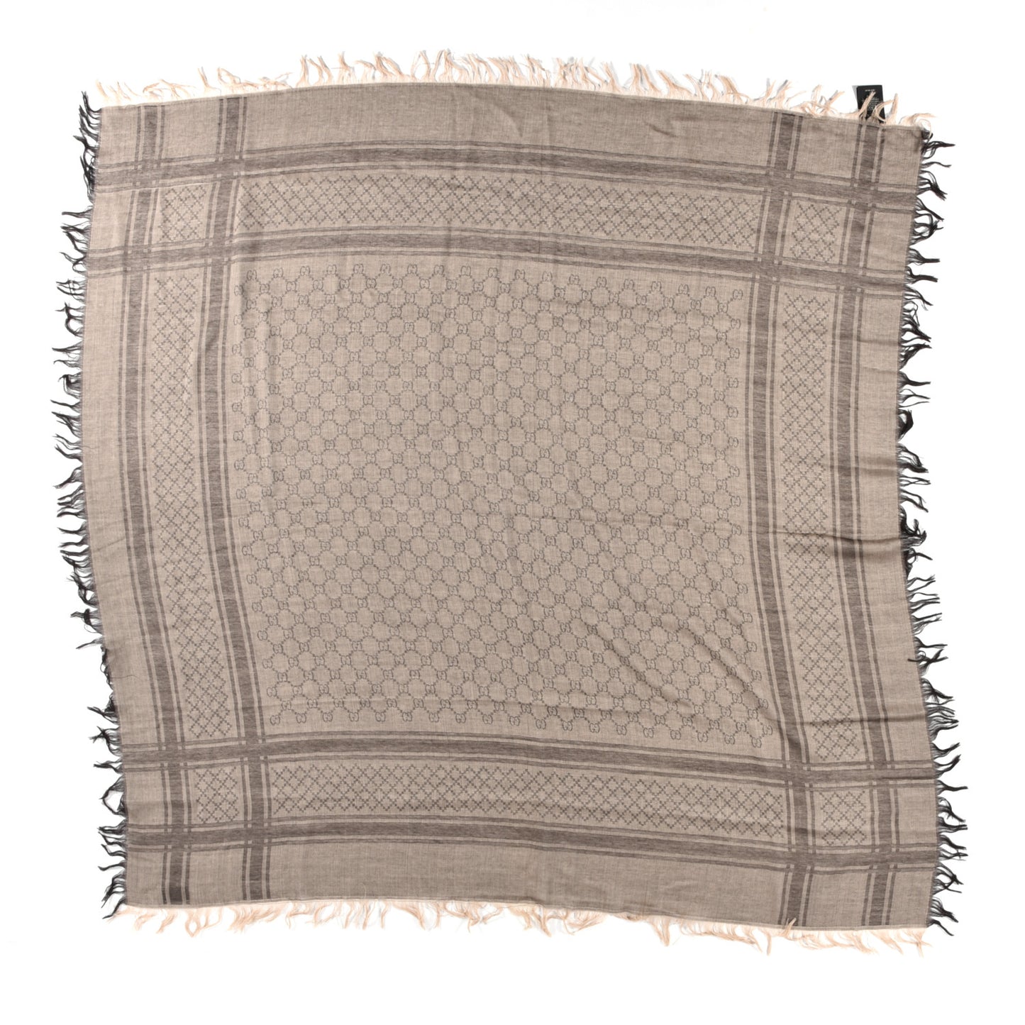 Wool Silk GG Monogram Diamante Plaid Surviee Shawl Beige Dark Brown