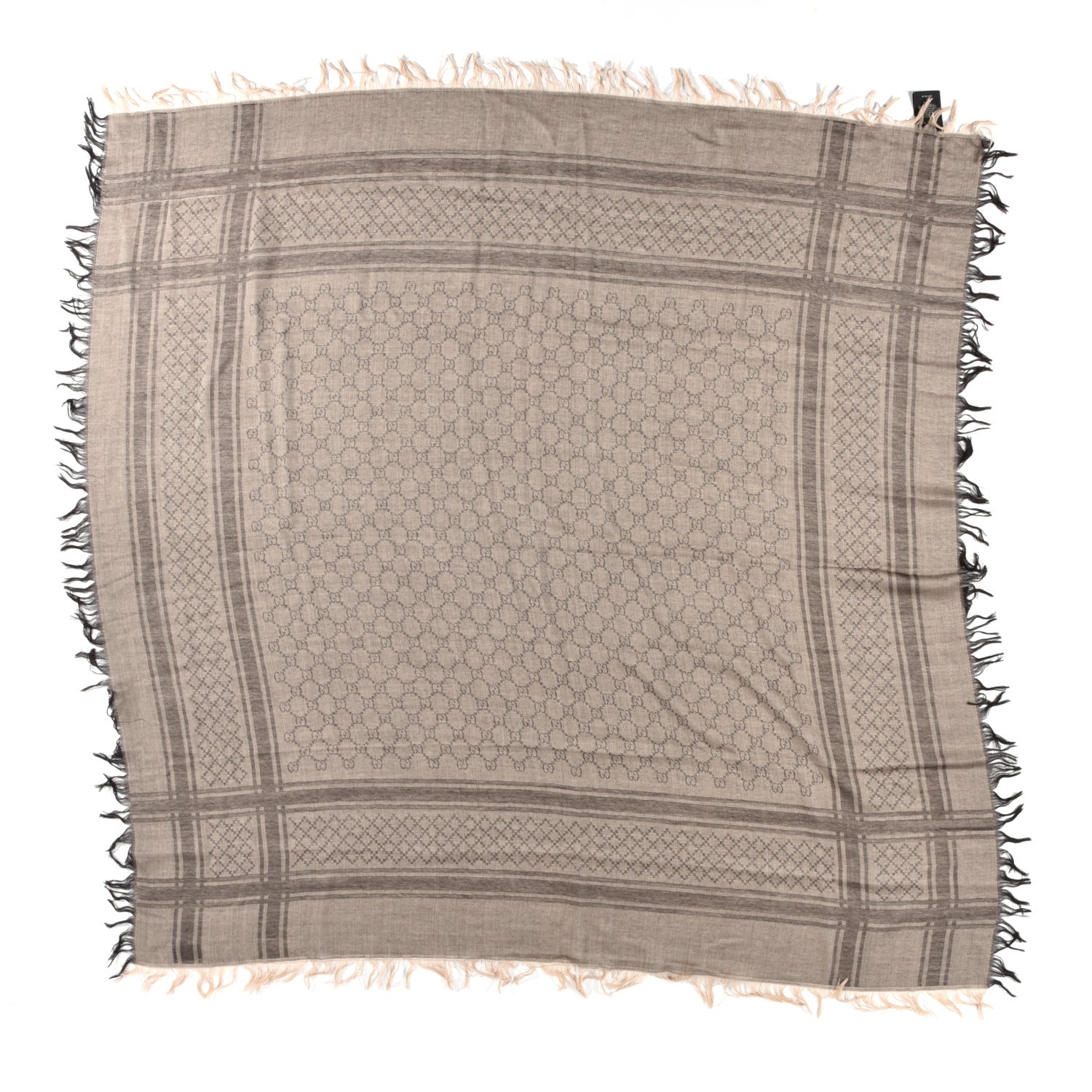 Gucci Wool Silk GG Monogram Diamante Plaid Surviee Shawl Beige Dark Brown 1 of 7