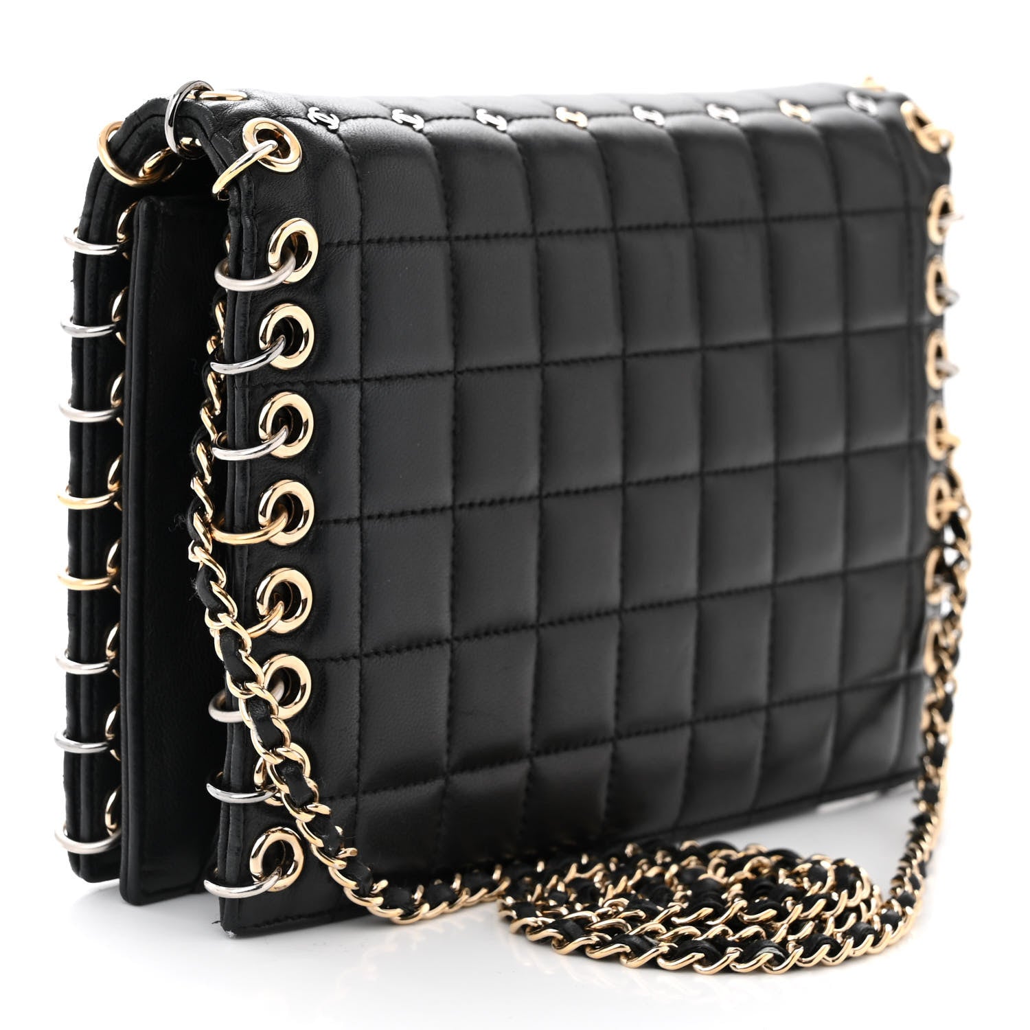 Chanel Lambskin Chocolate Bar Piercing CC Studded Small Chain Flap Bag Black 3 of 10