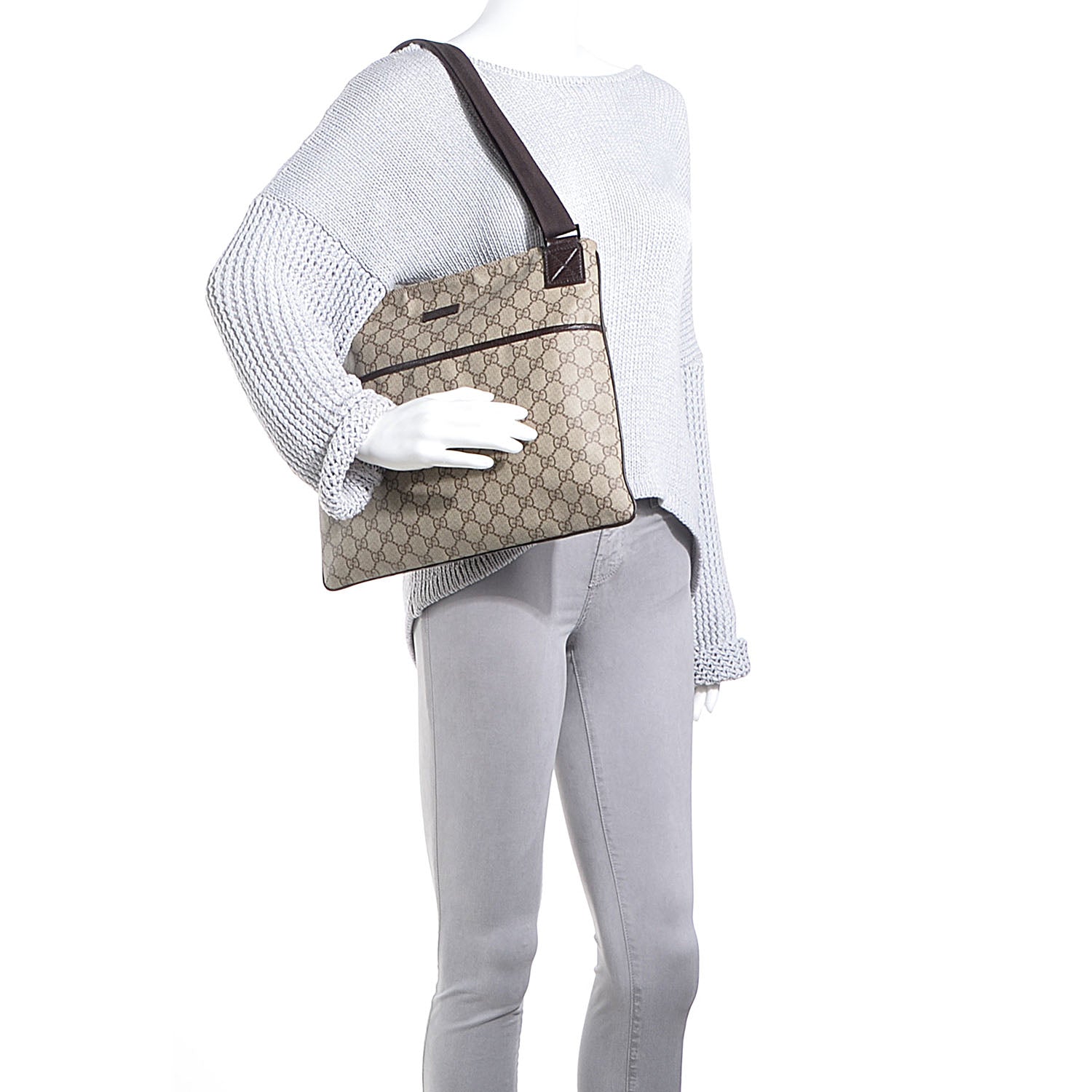 Gucci GG Plus Monogram Medium Flat Messenger Bag Dark Brown 2 of 7