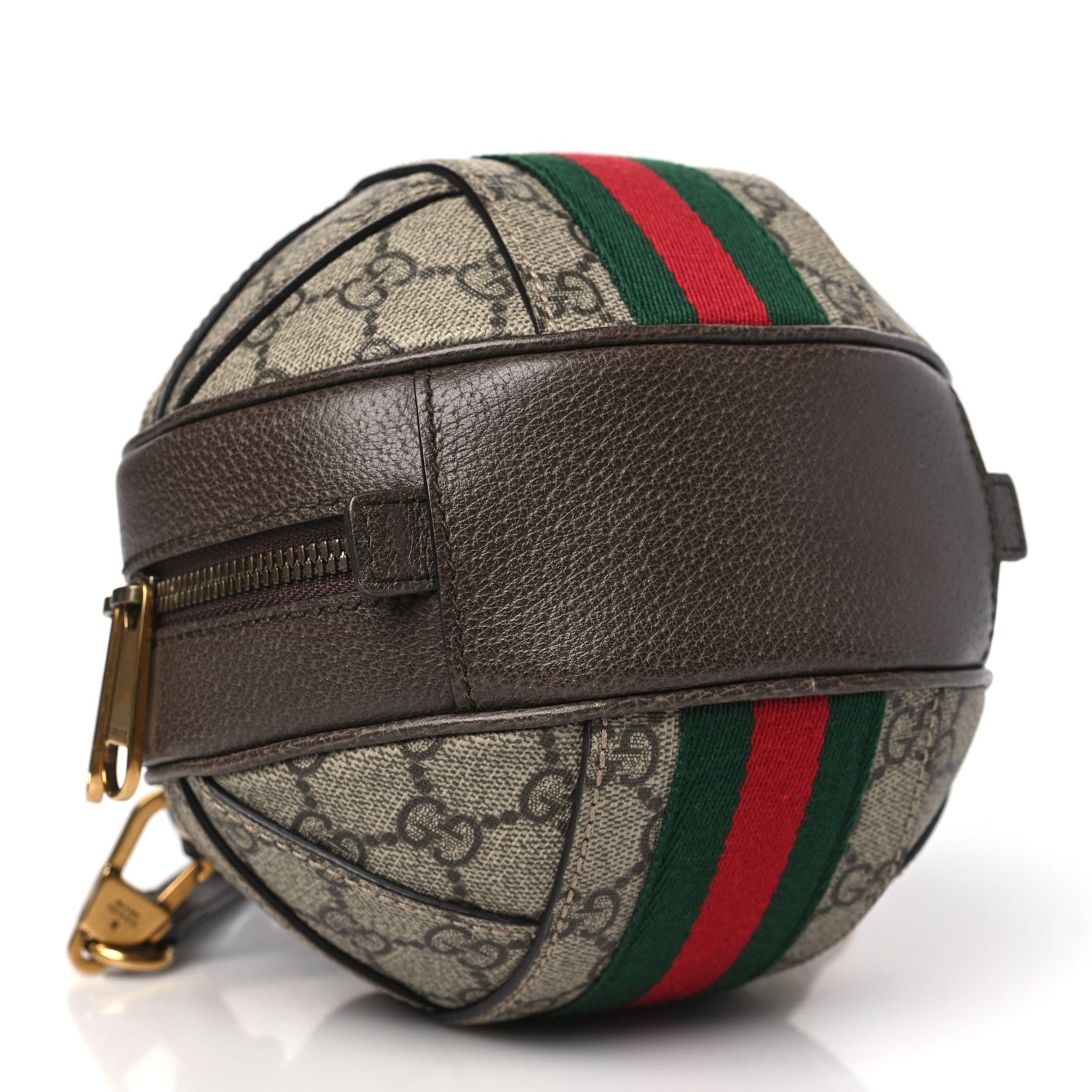 Gucci GG Supreme Monogram Textured Dollar Calfskin Web Mini Ophidia Basketball Shaped Shoulder Bag Beige Ebony New Acero 4 of 9